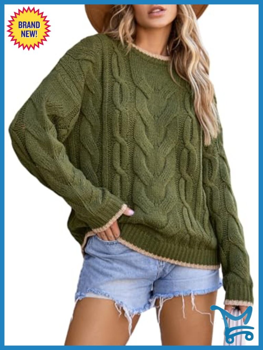 Cable Knit Chunky Pullover Sweater Crewneck Loose Fit